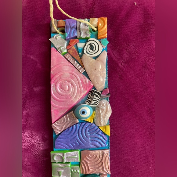 Handmade Polymer Clay Mosaic Art “Protection”   Plaque Original On Wood - Picture 2 of 10